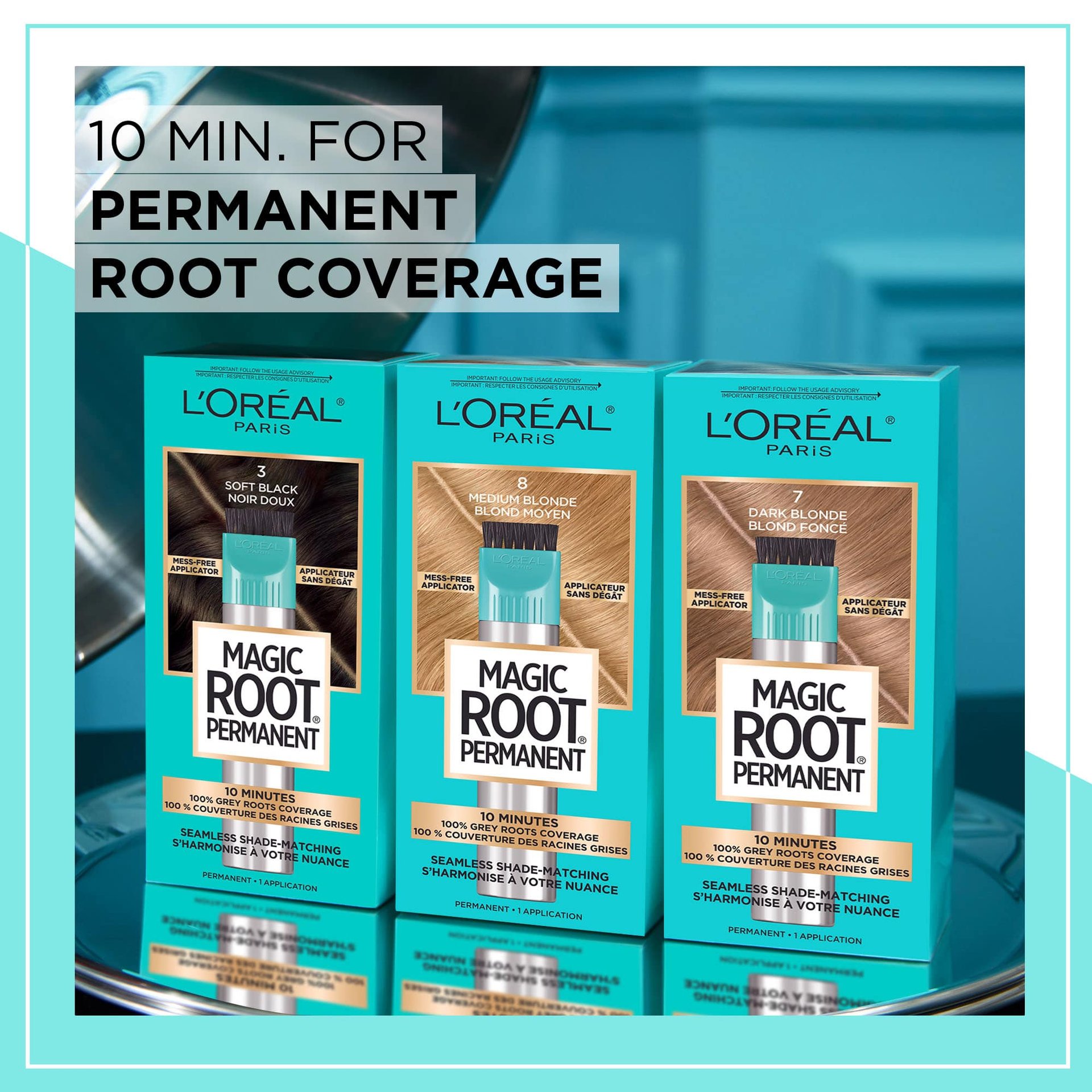 3 box of brown and blonde hair dye of Magic Root Permanent for a hair color done in 10 minutes
